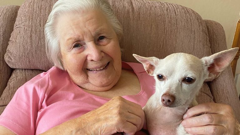 100 year old woman adopts a senior dog, Now they are inseparable!